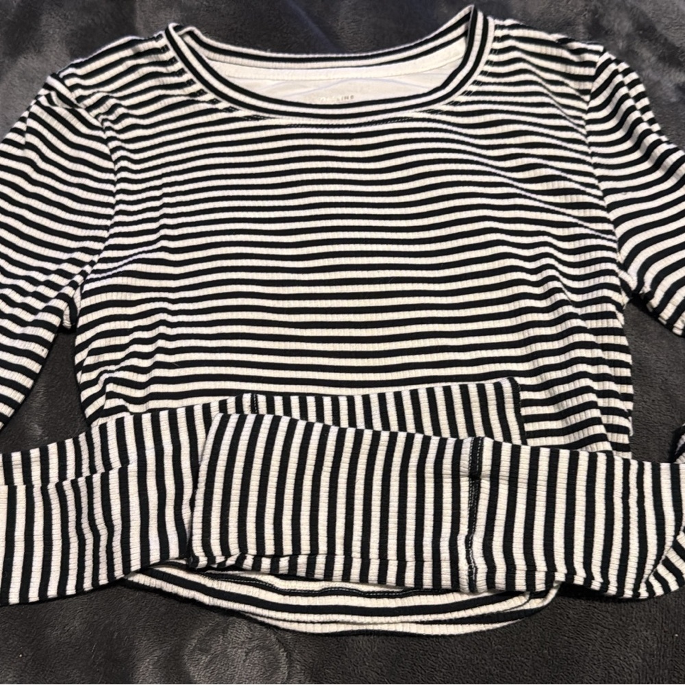 Black and White Striped Long Sleeve Hoodie